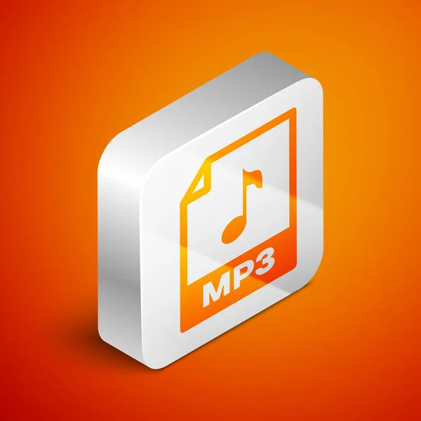 아이소메트릭 Mp3 파일 문서 아이콘입니다. 주황색 배경에서 격리 된 mp3 버튼 아이콘을 다운로드하십시오. Mp3 음악 형식 기호입니다. Mp3 파일 기호. 실버 스퀘어 버튼. 벡터 일러스트레이션 — 스톡 벡터