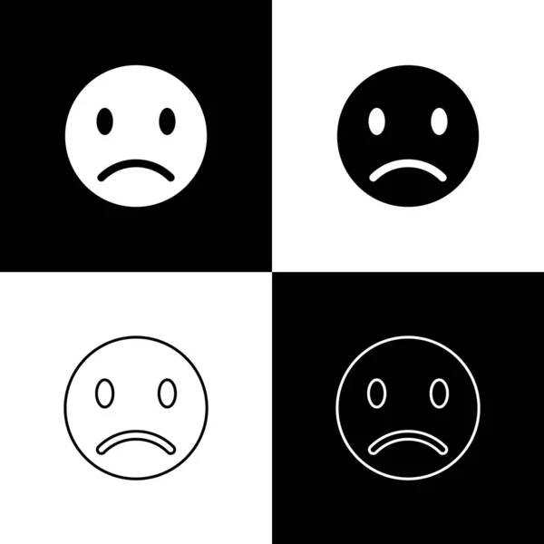 Définir Icônes sourire triste isolé sur fond noir et blanc. Visage émoticône. Illustration vectorielle — Image vectorielle