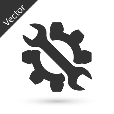 Gri Anahtar ve dişli simgesi beyaz arka plan üzerinde izole. Ayarlama