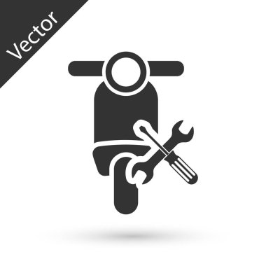 Beyaz izole tornavida ve anahtar simgesi ile Gri Scooter 