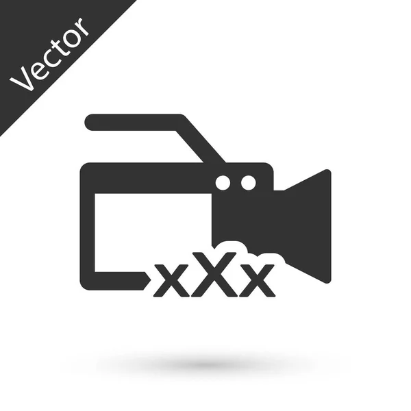 Graue Videokamera mit Aufschrift xxx Symbol isoliert auf weißem Ba — Stockvektor