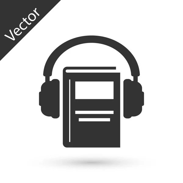 Grå Audio bog ikon isoleret på hvid baggrund. Bog med hea – Stock-vektor