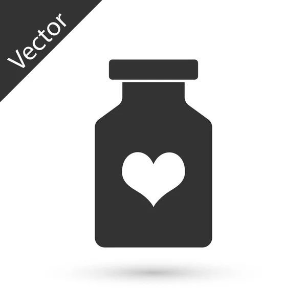 Graue Medizinflasche mit Potenzpillen, aphrodisierendes Symbol ist — Stockvektor