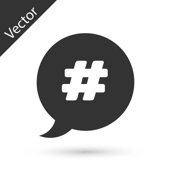 Graues Hashtag-Sprechblasensymbol isoliert auf weißem Hintergrund. co — Stockvektor