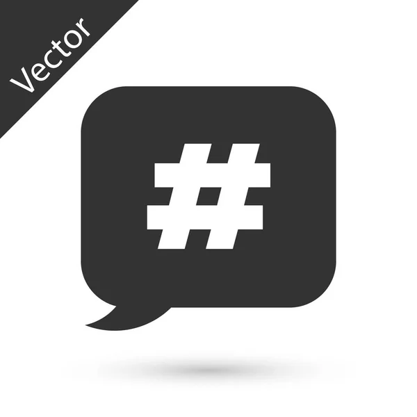 Icono de burbuja de voz de Hashtag gris aislado sobre fondo blanco. Co — Archivo Imágenes Vectoriales
