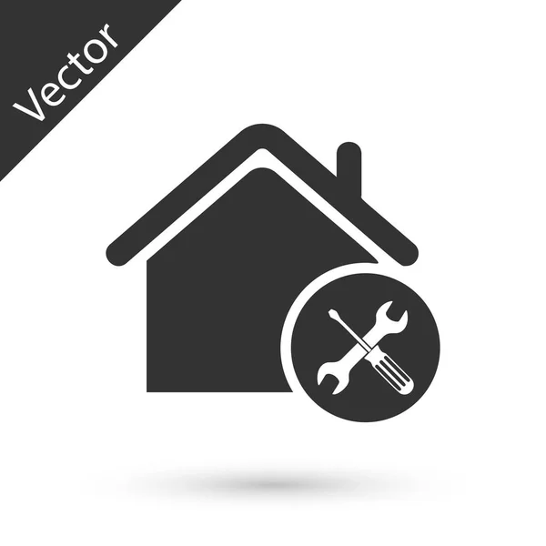 Серый дом или дом с отверткой и гаечным ключом — стоковый вектор