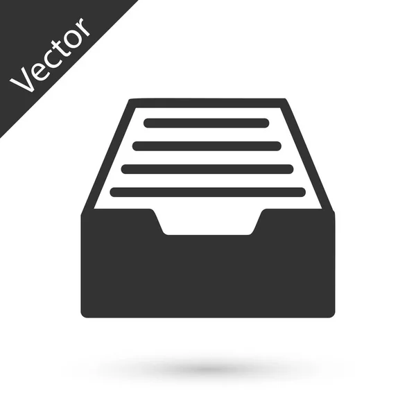 Graue Schublade mit Dokumenten-Symbol auf weißem Hintergrund. ar — Stockvektor
