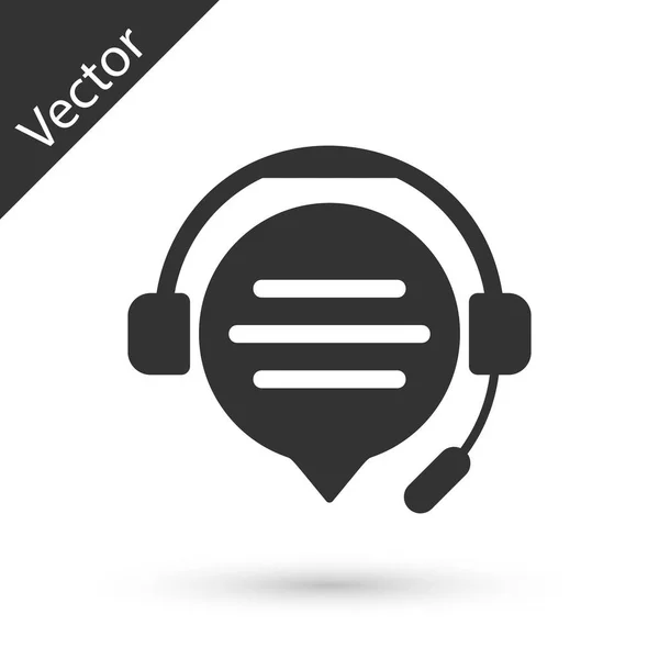 Γκρι ακουστικά με φούσκα ομιλίας εικονίδιο απομονωμένη σε λευκό β — Διανυσματικό Αρχείο