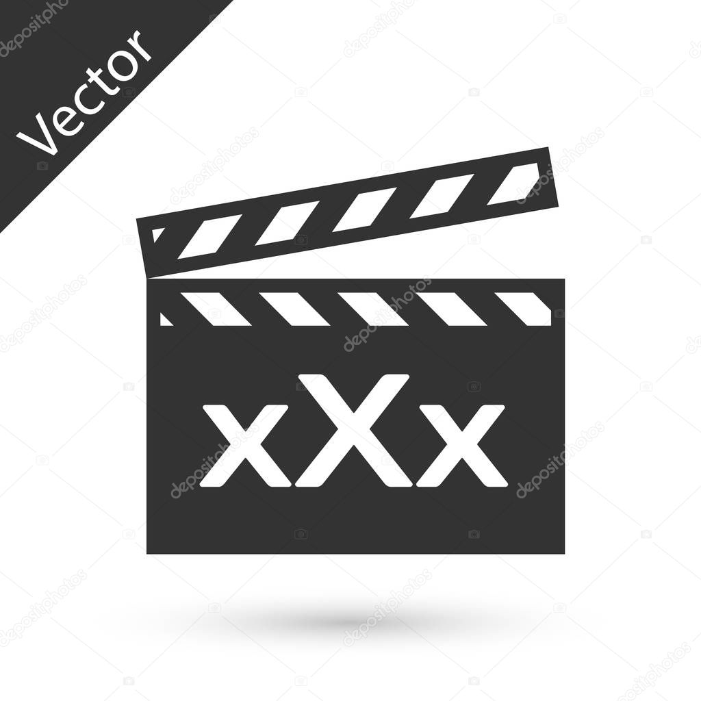 Grey Movie clapper with inscription XXX icon isolated on white b