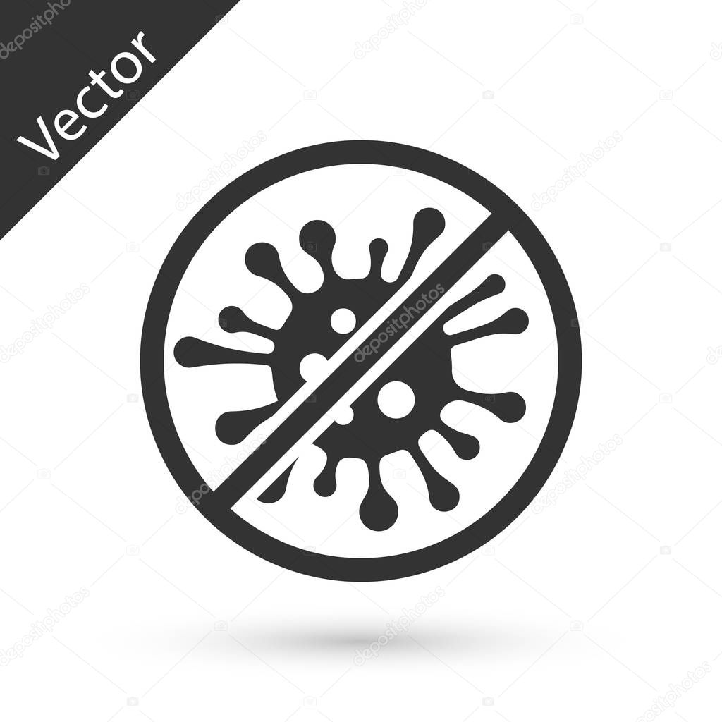 Grey Stop virus, bacteria, germs and microbe icon isolated on wh