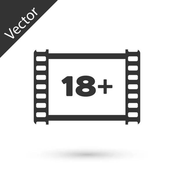 Gris Reproducir vídeo con la inscripción 18 plus icono aislado en blanco — Vector de stock