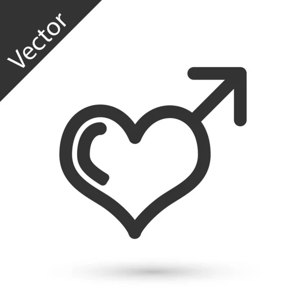 Símbolo de género masculino gris e icono del corazón aislado en fondo blanco — Vector de stock