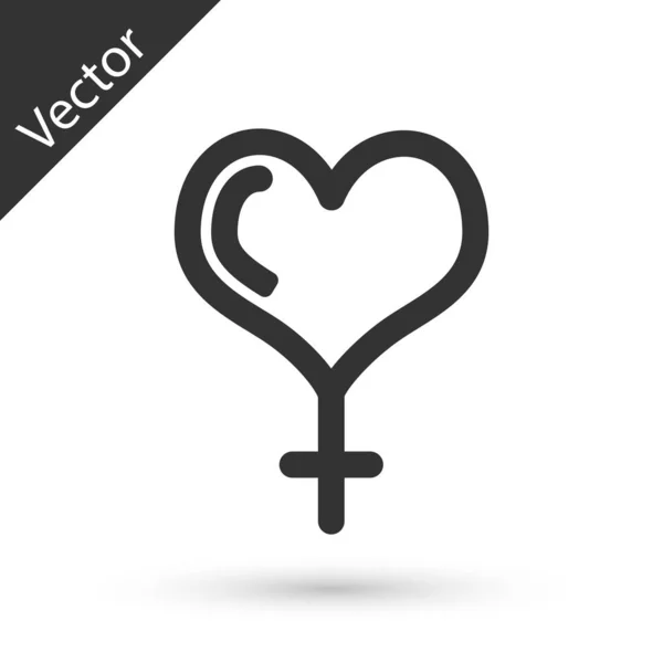 Graues weibliches Geschlechtssymbol und Herzsymbol isoliert auf weißem Rücken — Stockvektor