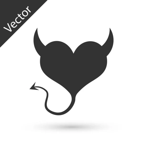Coração Diabo cinzento com chifres e um ícone de cauda isolado na ba branca — Vetor de Stock
