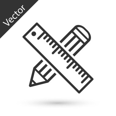 Gri Çapraz cetvel ve kalem simgesi beyaz arka plan üzerinde izole.