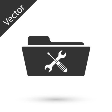 Beyaz b üzerinde izole tornavida ve anahtar simgesi ile Gri Klasör