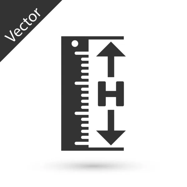 Cinza O ícone de altura e comprimento de medição isolado na parte traseira branca — Vetor de Stock