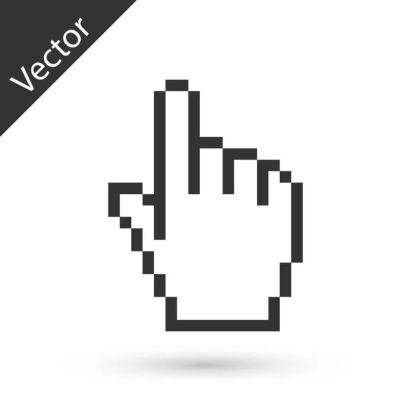 Ícone cursor mão Pixel cinza isolado no fundo branco. Apontar — Vetor de Stock