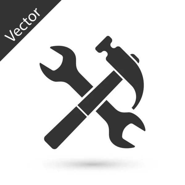 Grey Crossed hammer and wrench icon isolated on white background — Stock Vector