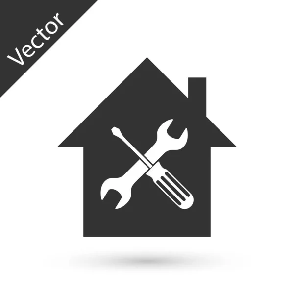 Casa cinzenta ou casa com chave de fenda e ícone chave isolada em — Vetor de Stock