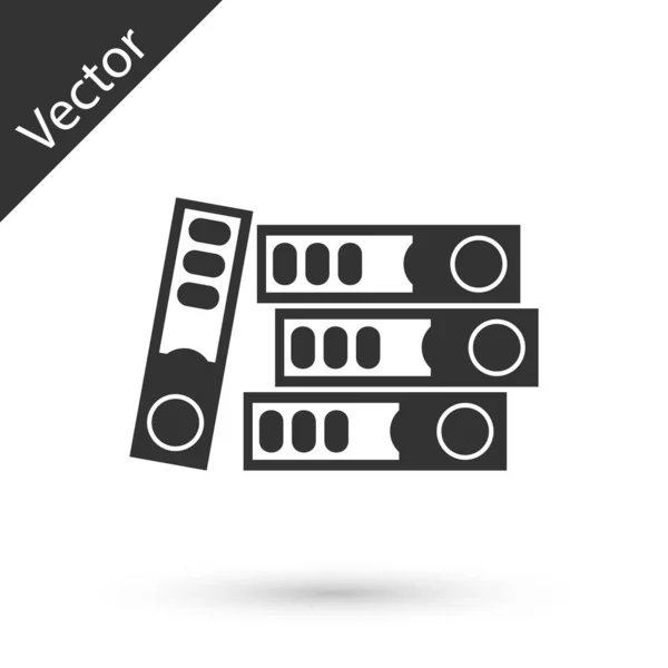 Carpetas de Oficina Gris con papeles y documentos icono aislado en w — Vector de stock