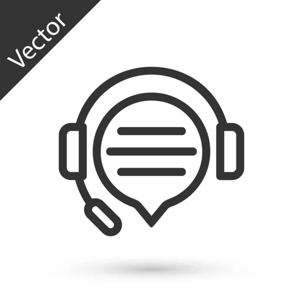 Auriculares grises con el icono de la burbuja de voz de chat aislado en blanco b — Vector de stock