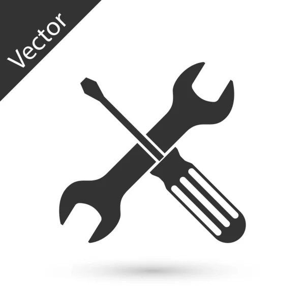 Grey Crossed screwdriver and wrench tools icon isolated on white — Stock Vector