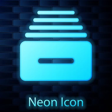 Tuğla duvar arka plan üzerinde izole belgeleri simgesi ile parlayan Neon çekmece. Arşiv kağıtları çekmecesi. Dosya dolabı çekmecesi. Ofis mobilyaları. Vektör Illustration