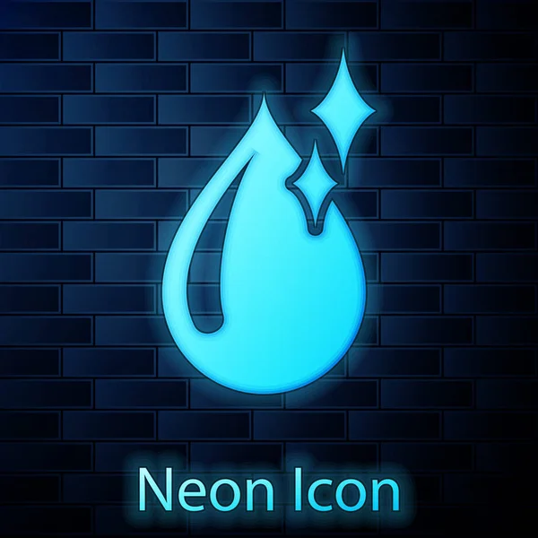 Świecąca Neon czysta kropla wody ikona izolowana na tle muru ceglanego. Ilustracja wektorowa — Wektor stockowy