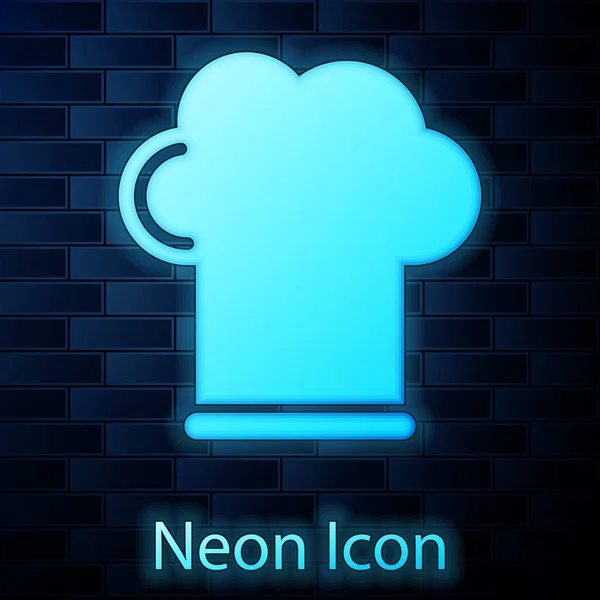 Leuchtende Neon Kochmütze Symbol isoliert auf Backsteinwand Hintergrund. Kochsymbol. Kochmütze. Vektorillustration — Stockvektor