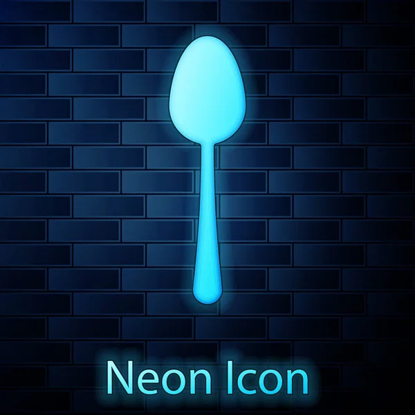 Icona luminosa al neon Spoon isolata su sfondo muro di mattoni. Utensile da cucina. Segno di posate. Illustrazione vettoriale — Vettoriale Stock