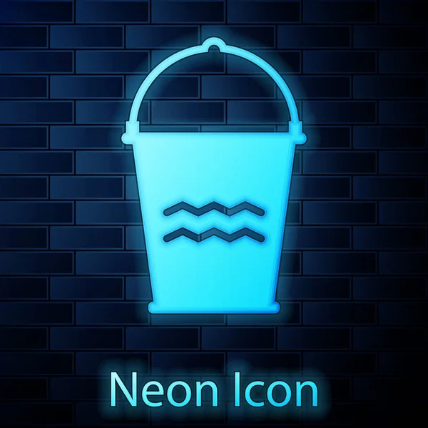 Leuchtende Neon-Eimer-Symbol isoliert auf Backsteinwand Hintergrund. Vektorillustration — Stockvektor