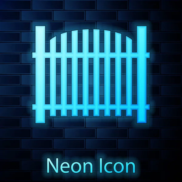 Glowing neon Garden fence wooden icon isolated on brick wall background. Vector Illustration — Stock Vector