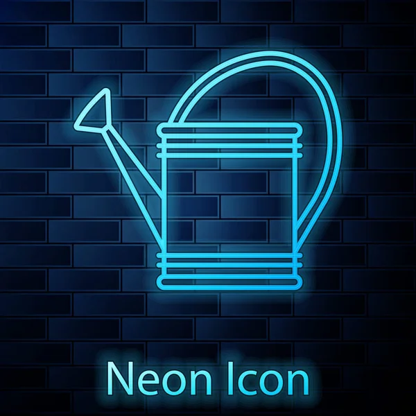 Świecący neon Podlewanie może ikona izolowane na tle cegły ściany. Symbol nawadniania. Ilustracja wektora — Wektor stockowy
