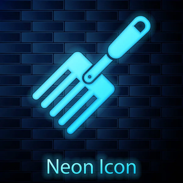 Izzó neon kerti Villa ikon izolált téglafal háttér. Pitchfork ikonra. Szerszám kertészetben, mezőgazdaságban, gazdálkodásban. Vektoros illusztráció — Stock Vector