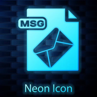 Parlayan Neon msg dosya belgesi. İndir msg düğme simgesi tuğla duvar arka planda izole. MSG dosya sembolü. Vektör Illustration