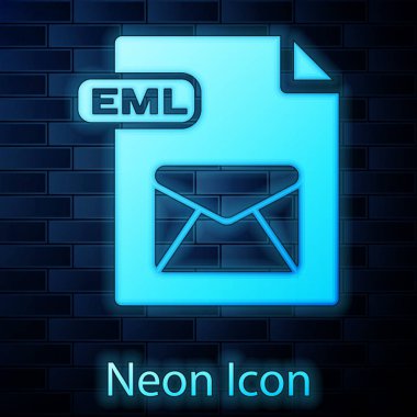 Parlayan Neon EML dosya belgesi. İndir EML düğme simge tuğla duvar arka planda izole. EML dosya sembolü. Vektör Illustration