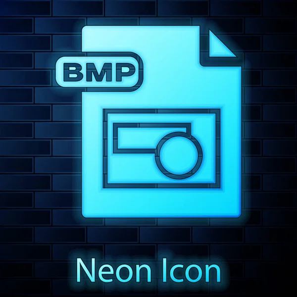 Świecący Neon plik BMP dokumentu. Pobierz ikonę przycisku BMP na białym tle na ścianie cegły. Symbol pliku BMP. Ilustracja wektorowa — Wektor stockowy