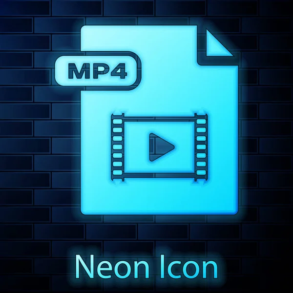 Lumineux document de fichier MP4 néon. Télécharger mp4 icône bouton isolé sur fond de mur de briques. Symbole de fichier MP4. Illustration vectorielle — Image vectorielle