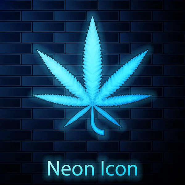 Glödande neon Medicinsk marijuana eller cannabis blad ikon isolerad på tegelvägg bakgrund. Hampa symbol. Vektor Illustration — Stock vektor