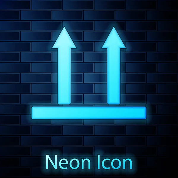 Świecący Neon ta strona się ikona izolowane na tle muru ceglanego. Dwie strzałki wskazujące górną część opakowania. Ładunek obsługiwane tak strzałki zawsze wskazują. Ilustracja wektorowa — Wektor stockowy