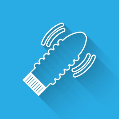 White line Dildo vibrator for sex games icon isolated with long shadow. Sex toy for adult. Vaginal exercise machines for intimate. Vector Illustration