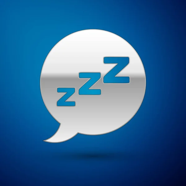 Silver beszéd buborék horkolás ikon izolált kék háttér. Fogalma alvás, álmatlanság, ébresztőóra app, mély alvás, ébredés. Vektoros illusztráció — Stock Vector