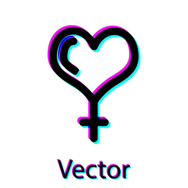Черный женский половой символ и значок сердца изолированы на белом фоне. Символ Венеры. Символ женского организма или женщины. Векторная миграция — стоковый вектор