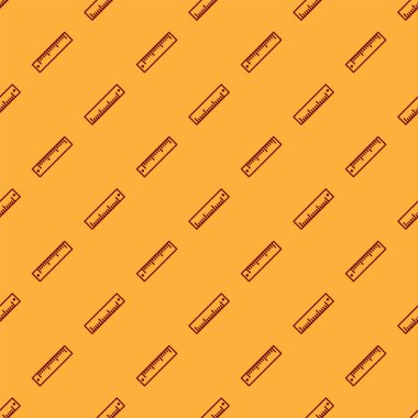 Kırmızı cetvel simgesi kahverengi arka planda izole Dikişsiz desen. Düz sembolü. Vektör Illustration