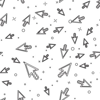 Siyah çizgi piksel ok imleç simgesi izole Dikişsiz desen beyaz arka plan üzerinde. Vektör Illustration