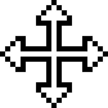 Siyah piksel oklar beyaz arka planda izole dört yön simgesi. İmleç taşı işareti. Vektör Illustration