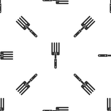 Gri Bahçe çatal simgesi beyaz arka planda izole Dikişsiz desen. Pitchfork simgesi. Bahçecilik, tarım, Tarım için araç. Vektör Illustration