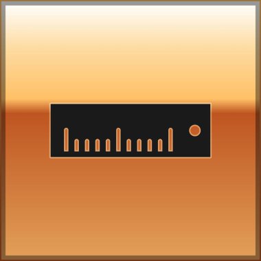 Altın arka planda izole siyah cetvel simgesi. Düz sembolü. Vektör Illustration