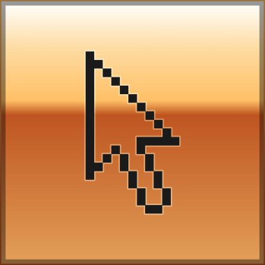 Siyah piksel ok imleç simgesi altın arka planda izole. Vektör Illustration